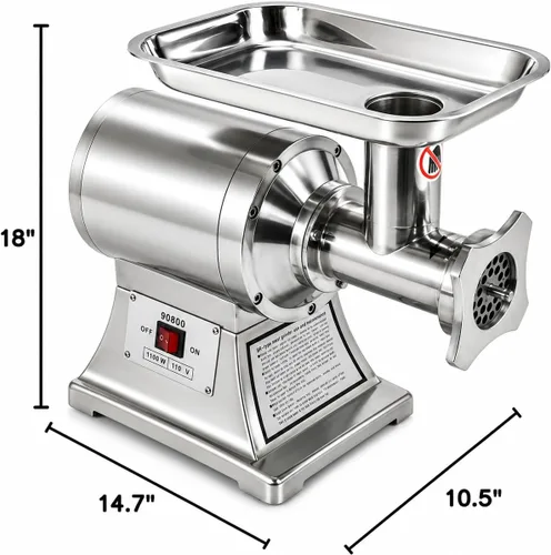 Vista 7 de Ensue Picadora de carne industrial, de acero inoxidable, 1HP, eléctrica y portable