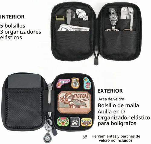 Vista 3 de Sayram EDC - Organizador de bolsa pequeña para multiherramienta, bolsa táctica de nailon con panel de parches de bricolaje con anillo en D, bolsa