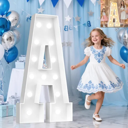 Vista 53 de Pooqla Letras de marquesina iluminadas de 3 pies, letras de marquesina con luz LED blanca fría y blanca cálida, letras de mosaico gigante para Letra