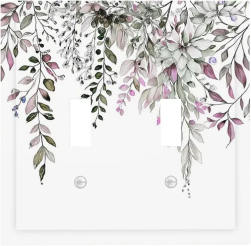 Vista 146 de Cubierta de tomacorriente eléctrico dúplex individual estilo campestre con diseño floral de flores y pájaros en blanco y negro, placa de pared de 1