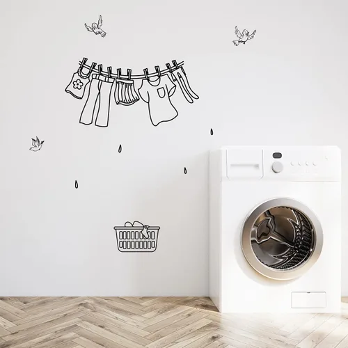 Vista 3 de SUPERDANT Adhesivo de pared para cuarto de lavado, letreros de vinilo de dibujos animados, calcomanías de vinilo para secado de ropa, calcomanías