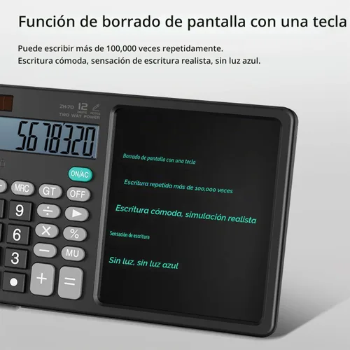 Vista 5 de Calculadora de escritorio con pizarra borrable, pantalla ancha de 12 dígitos, bloc de notas LCD reutilizable de más de 100,000, función de borrado