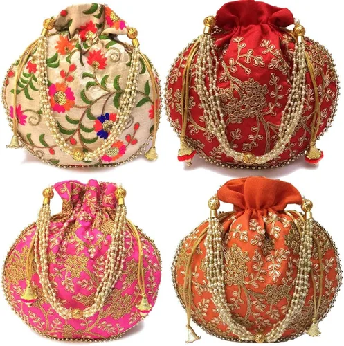 Vista 2 de Bolso de mano con diseño étnico indio bordado de seda para mujer, diseño de perlas Batwa