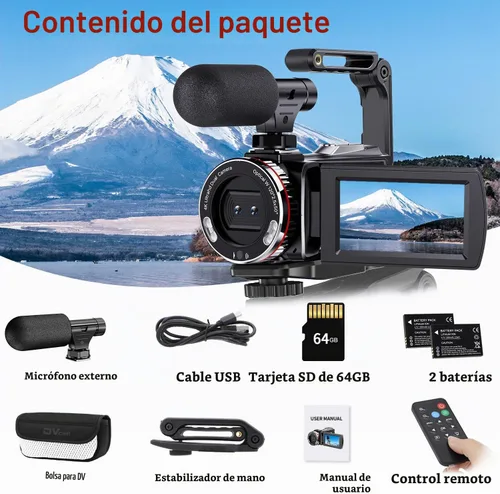 Vista 7 de Videocámara 4K, videocámara Vlogging de 64MP UHD, cámara dual para YouTube, cámara Vlog de pantalla IPS con zoom digital de 21X, micrófono externo