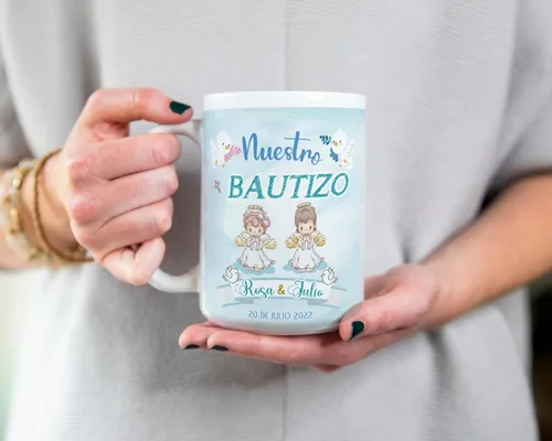 Vista 3 de Recuerdos de Bautizo Personalizados Set 12 Tazas Café 11oz, Regalo de Propuesta de Padrinos, Recuerdos para Bautizo para nina, Recuerdos
