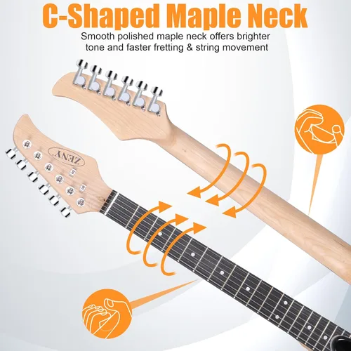 Vista 5 de Guitarra eléctrica Zeny 39 pulgadas tamaño completo, con amplificador, funda y accesorios, paquete para principiantes, Negro