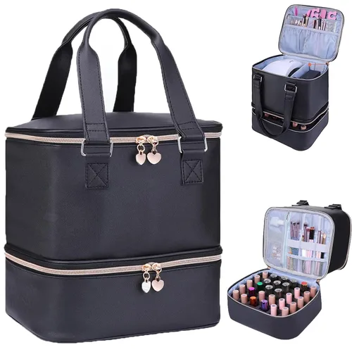Vista 12 de FCQQYWZ Organizador de esmalte de uñas con 2 fundas desmontables con capacidad para 60 botellas y lámpara de uñas, organizadores de uñas portátiles