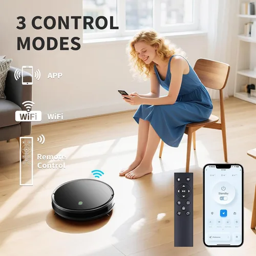 Vista 7 de Robot aspirador y trapeador combinado, aspiradora robótica de 5000 Pa, 120 minutos máximo, súper delgado, silencioso, aplicación y control remoto