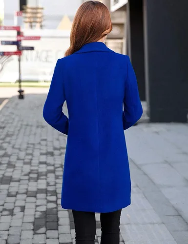 Vista 5 de Omoone Abrigo de manga larga para mujer, ajustado, cálido, mezcla de lana, abrigo