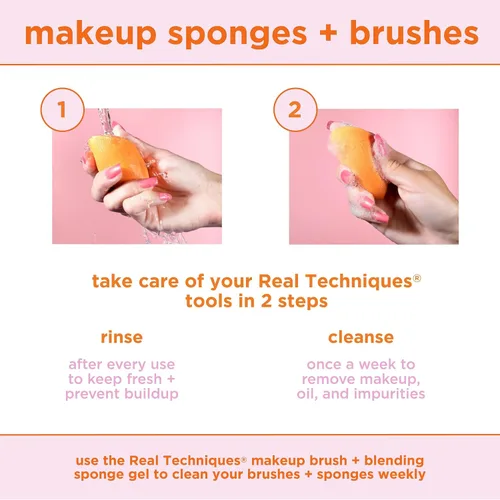 Vista 17 de Real Techniques - Juego de 8 piezas de brochas y esponjas Level Up, brochas de maquillaje para sombra de ojos, base, colorete y bronceador, esponja