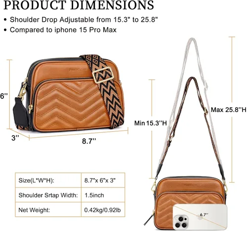 Vista 5 de Peacocktion Crossbody Bags for Women Travel Quilted Vegan Leather Small Cross Body Purses Shoulder Handbags with Wide Strap