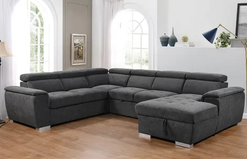 Vista 3 de Sofá modular moderno de 125 pulgadas en forma de U de 7 asientos con reposacabezas ajustable, sofá cama con diván de almacenamiento, sofá cama Dark