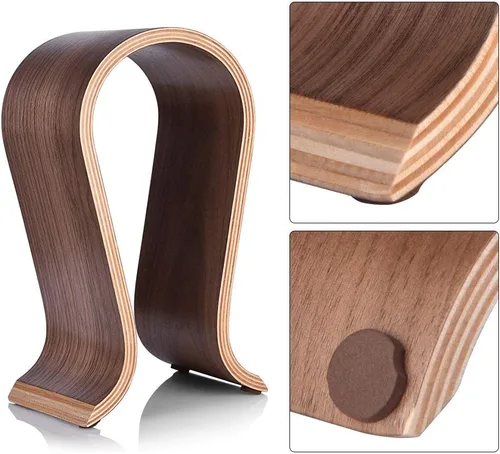 Vista 7 de Percha para auriculares, soporte de madera en forma de U, soporte para auriculares de madera, estante de exhibición de escritorio, soporte