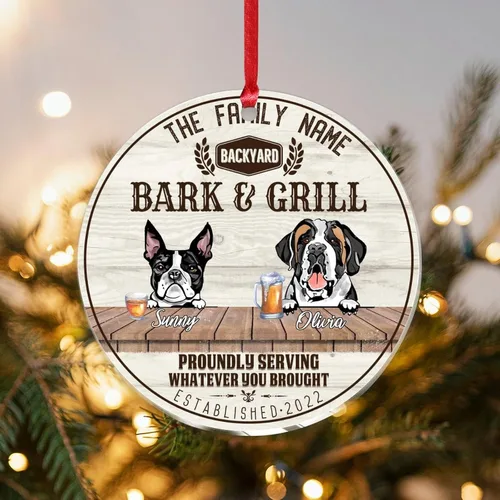 Vista 14 de SILYHEART Adorno acrílico navideño de perro toro francés y mastín napolitano, adornos de sublimación de Navidad, nombre de perro, divertido perro