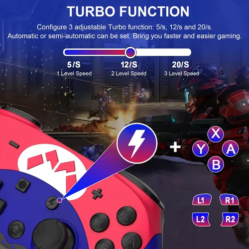 Vista 2 de FLIEEP Switch Controller - Wireless Switch Pro Controller for Switch/Switch Lite/Switch OLED with 3 Levels Turbo Function, 4 Levels Adjustable