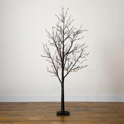 Vista 14 de Nearly Natural Árbol de otoño artificial de ramita negra preiluminado de 6 pies con 300 luces LED naranjas y moradas