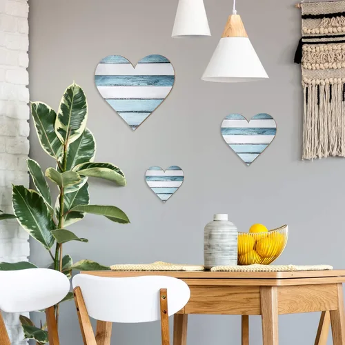 Vista 5 de Jetec 3 piezas de decoración rústica de madera con forma de corazón de madera para el hogar, placa colgante para cocina, dormitorio, baño, sala