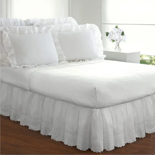 Vista 2 de Fresh Ideas falda de cama de 18 pulgadas con volantes calados color hueso, Algodón Poliéster, Blanco, Completo
