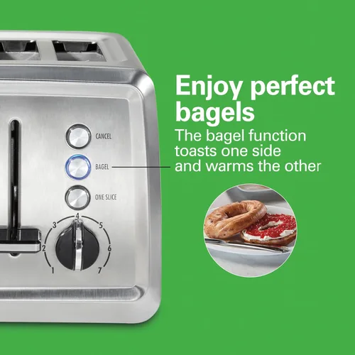 Vista 4 de Tostadora Hamilton Beach de 4 ranuras con ranuras extra anchas, ajuste para bagel, función de expulsión de pan tostado, bandeja extraíble
