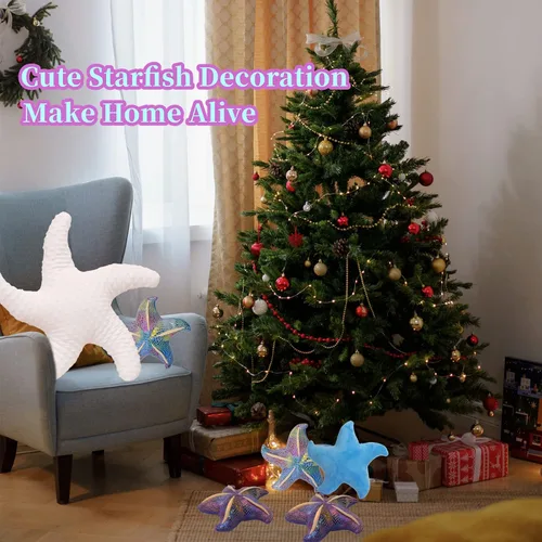 Vista 7 de Juguete de peluche de estrella de mar, animales marinos, animales marinos, linda decoración de habitación de playa y océano costero