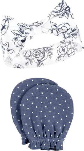 Vista 135 de Hudson Baby Conjunto de diadema de algodón y manoplas para rascar para bebé