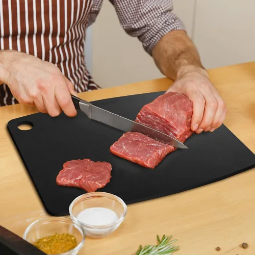 Vista 4 de Tabla de cortar de madera para cocina, tablas de cortar pequeñas de madera compuesta para lavavajillas, tabla de cortar delgada, sin BPA y ecológica