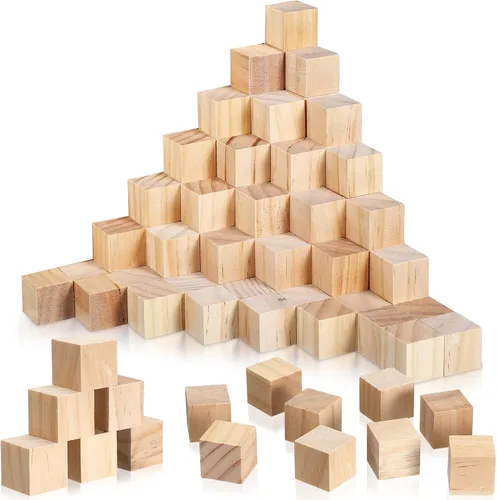 Vista 8 de Barydat 300 piezas 1 cm de bloques de madera, bloques sin acabar para manualidades, bloques de madera lisa para proyectos de manualidades, bloques