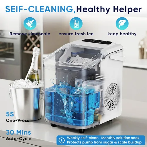 Vista 5 de NEWBULIG Máquina de hielo, máquina de hielo para encimera con mango Blanco