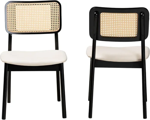 Vista 5 de Baxton Studio Dannon - Juego de 2 sillas de comedor, color crema/negro/marrón claro