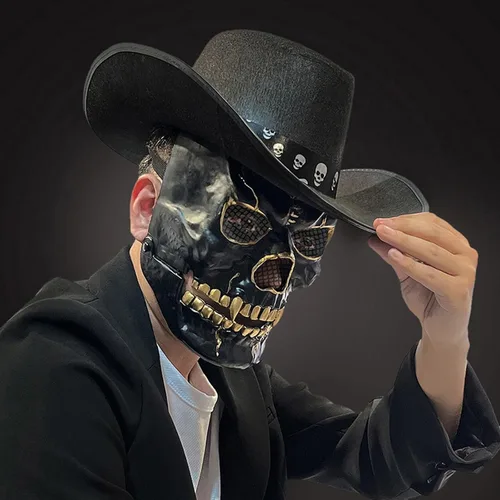 Vista 4 de NewL Máscara de calavera de terror con mandíbula movible para hombres 2024 Casco de cosplay aterrador de Halloween