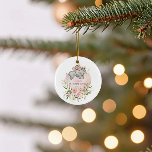 Vista 7 de Adorno personalizado para bebé 2025 elefante, ornamentos grandes para árbol de Navidad, adorno de Navidad de elefante bebé, regalo personalizado