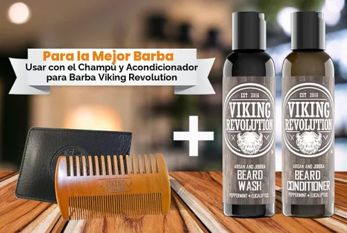 Vista 6 de BEST DEAL peine de madera para barba y estuche, acción dual, dientes finos y gruesos, perfecto para utilizar con bálsamos y aceites, peine