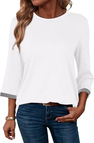 Vista 15 de Dokotoo - Camisas para mujer, ligeras, para verano, otoño, a la moda, manga 3/4, camisetas informales, blusas básicas Negro
