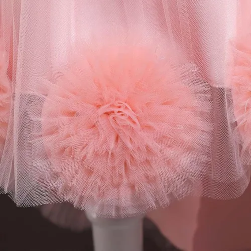 Vista 6 de Vestido de princesa para niñas para boda, fiesta de cumpleaños, vestido de tul alto bajo, vestido de baile de lentejuelas con tren