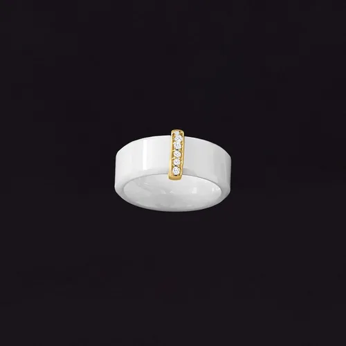 Vista 8 de Ross-Simons Anillo de cerámica blanca y diamantes de 0.10 qt. t.w con oro amarillo de 14 quilates