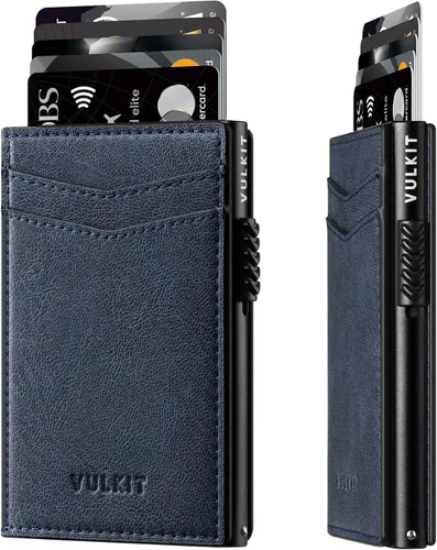 Vista 13 de VULKIT - Billeteras delgadas para hombre; tarjetero desplegable con bloqueo de interferencia de radiofrecuencia; billetera de metal de diseño Negro