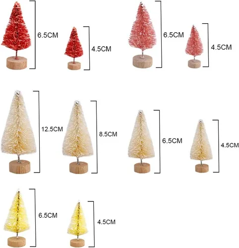 Vista 4 de 40 mini árbol de Navidad, mini árboles de sisal multicolor, árboles de cepillo para botellas, mini árboles artificiales con base de madera, árboles
