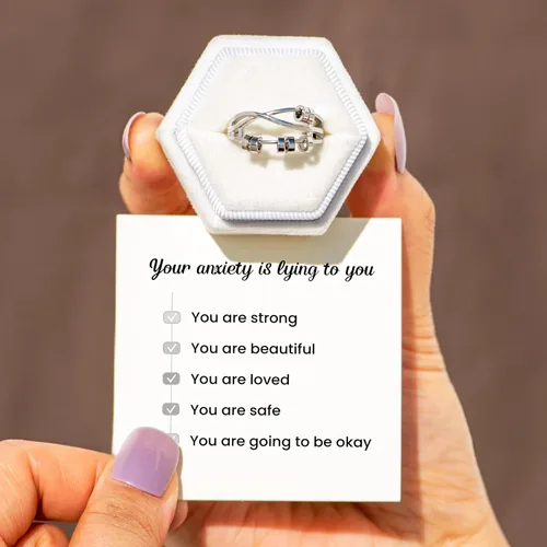 Vista 3 de STORYJEWELLERY Anillo de ansiedad para mujeres, anillo giratorio, anillos de ansiedad, anillos giratorios para el estrés, joyería para ansiedad