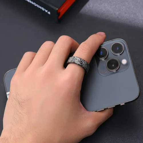 Vista 5 de Anillo de patrón de placa de circuito de computadora de 0.315 in negroplataazuloro - Spinner Fidget Alivio de la ansiedad Anillo de acero inoxidable