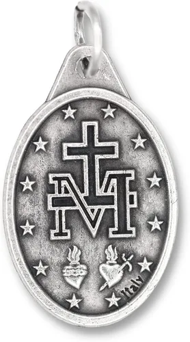 Vista 3 de Caritas et Fides Paquete de 10 medallas milagrosas para collar, 1 pulgada ovalada, plata oxidada, milagrosas, colgante para collar, medallas