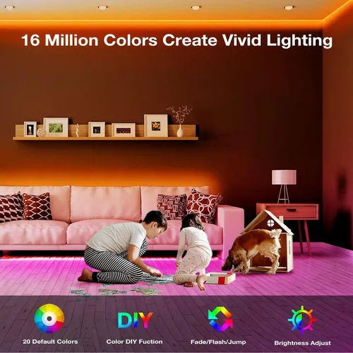 Vista 4 de VOLIVO Tiras de Luces LED de 50 Pies, Kit de Tiras de Luces LED que Cambian de Color con Control Remoto IR de 44 Teclas, Iluminación
