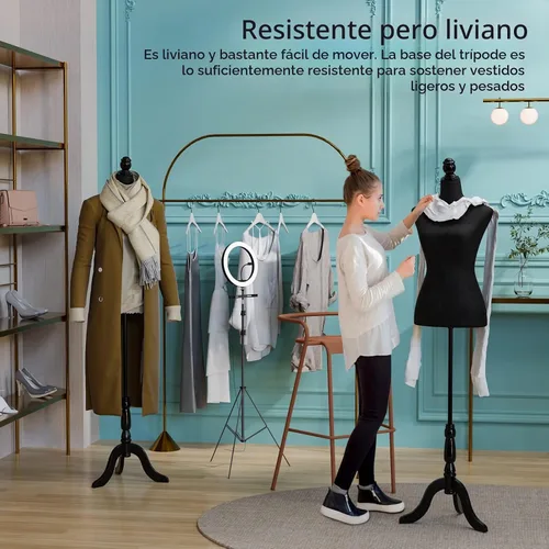 Vista 6 de Bonnlo Maniquí de costura, apto para clavar alfileres, para vestido de mujer, con base de trípode de madera.