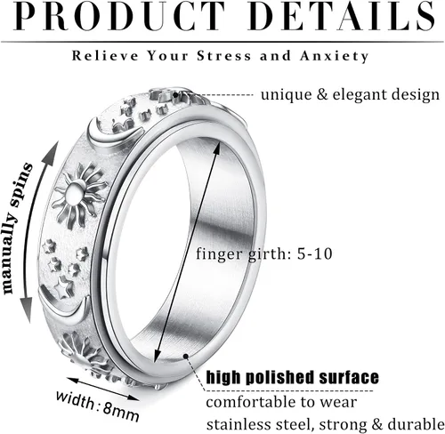 Vista 19 de Magitaco Anillos giratorios de acero inoxidable, anillos para ansiedad, anillos de ansiedad para mujeres y hombres