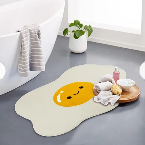 Vista 5 de Lindas y divertidas alfombras de baño con forma irregular de huevo amarillo para niños, antideslizante, absorbente, lavable, alfombra de baño