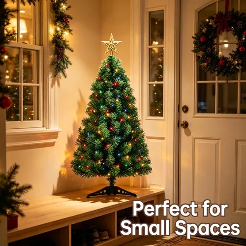 Vista 2 de Artificial Small Christmas Tree, 3FT Artificial Desktop Green Xmas Tree with String Light & 140 Branch Tips for Home Office Holiday Decor