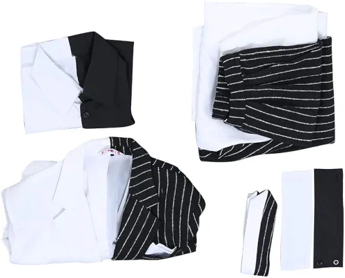 Vista 5 de miccostumes Traje de cosplay blanco y negro para hombre con corbata y cuello falso