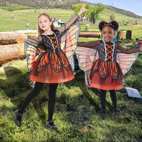 Vista 7 de JUST FOR PARTY Girl Monarch Butterfly Wing Cape, Adult Butterfly Cape Dress for Halloween, Toddler