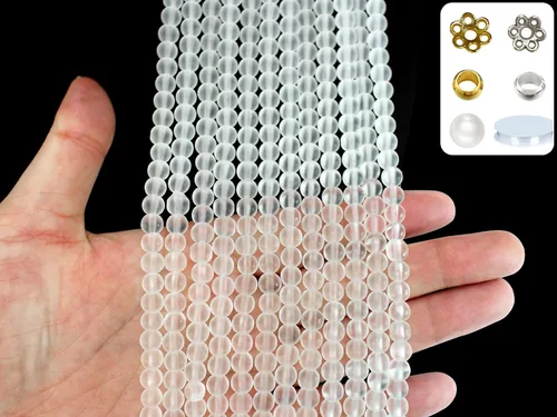 Vista 12 de Cuentas de vidrio de 0.157 pulgadas a granel para hacer joyas, 4700 piezas redondas de cuentas de jade de imitación para pulseras y pulseras