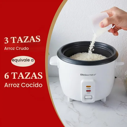 Vista 6 de Elite Gourmet Olla arrocera y vaporera, olla antiadherente, blanco, 6 tazas