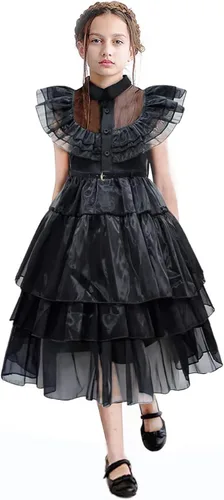 Vista 7 de Black costume girls dress for Kids Black Family Costume for Girls Birthday Halloween Cosplay Party (Ages 3-12)